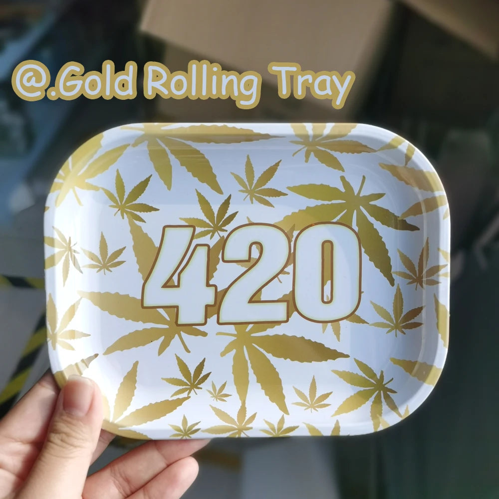 Gold Leaves Tobacco 420 Rolling Tray Storage Plate High Quality Metal Herb Tray