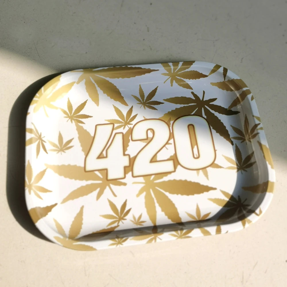 Gold Leaves Tobacco 420 Rolling Tray Storage Plate High Quality Metal Herb Tray