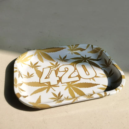 Gold Leaves Tobacco 420 Rolling Tray Storage Plate High Quality Metal Herb Tray