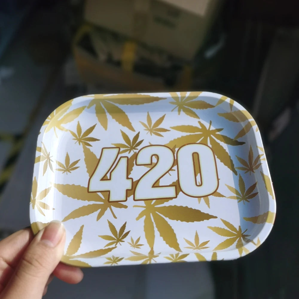 Gold Leaves Tobacco 420 Rolling Tray Storage Plate High Quality Metal Herb Tray