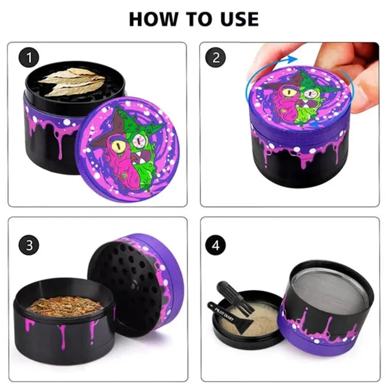 40/50/60MM Zinc Alloy Herb Grinder Color Printing Water Drop Cigarette Spice Crusher Mill Cartoon Tobacco Grinder Smoking